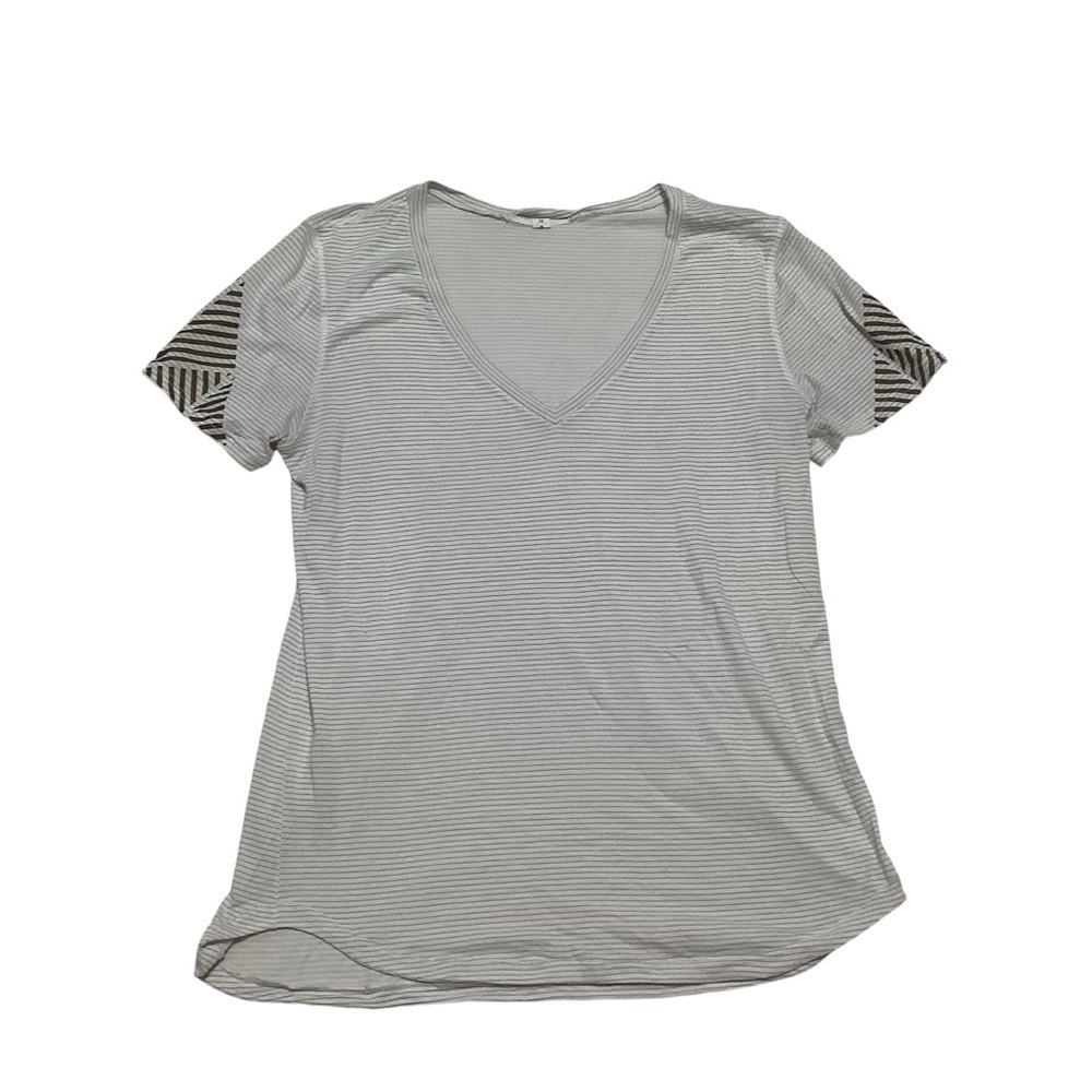 Lululemon Gold Striped V-neck Tee Sz 10